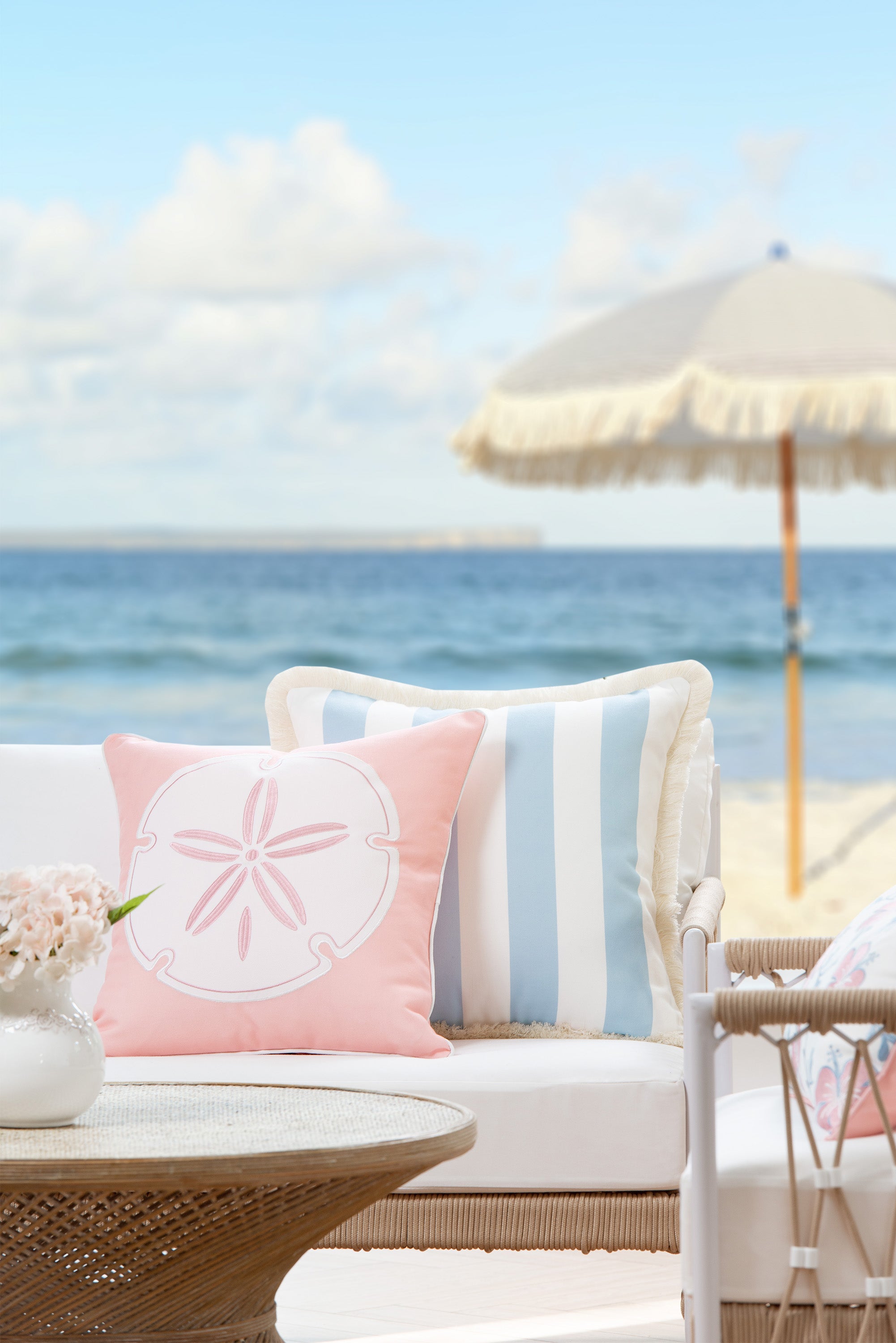 Coastal Indoor Outdoor Throw Pillow Cover, Embroidered Sea Life