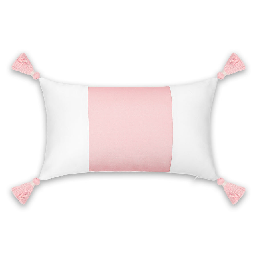 Coastal Indoor Outdoor Lumbar Pillow Cover, Color Block with Tassels, Blush Pink, 12