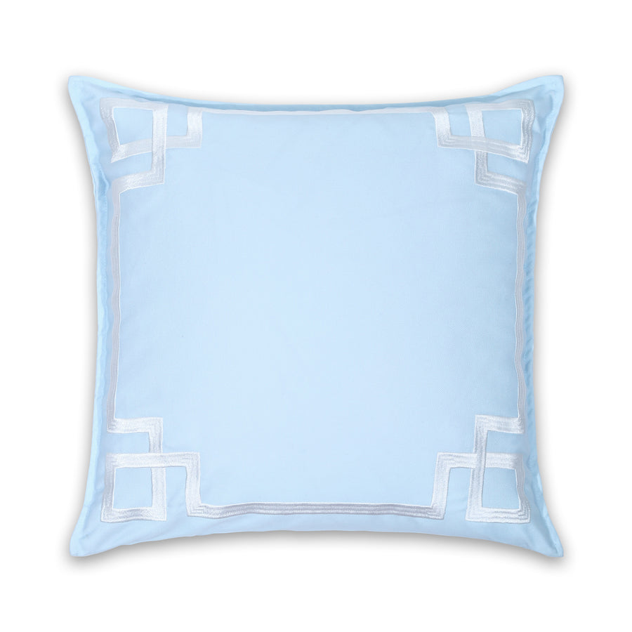 Coastal Indoor Outdoor Throw Pillow Cover, Embroidered Frame Greek Key, Baby Blue, 20