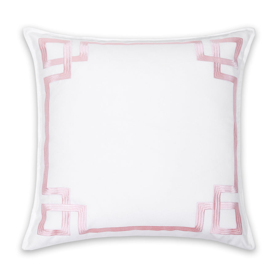Coastal Indoor Outdoor Throw Pillow Cover, Embroidered Frame Greek Key, Blush Pink, 20