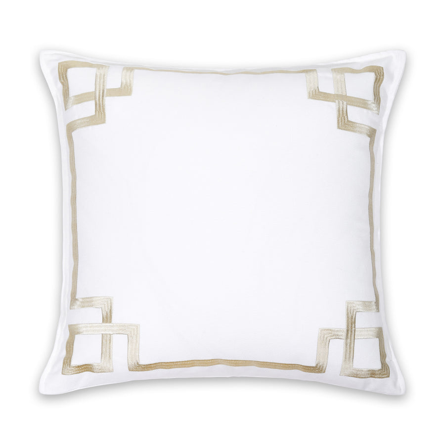 Coastal Indoor Outdoor Throw Pillow Cover, Embroidered Frame Greek Key, Neutral Tan, 20