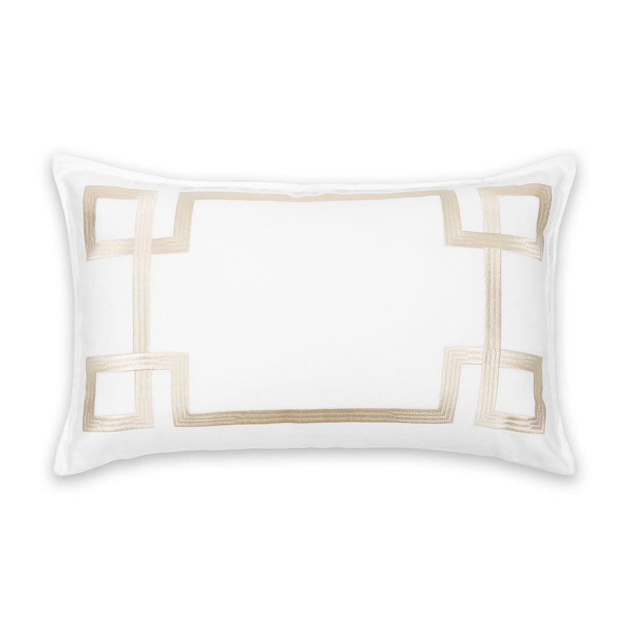 Coastal Indoor Outdoor Lumbar Pillow Cover, Embroidered Frame Greek Key, Neutral Tan, 12