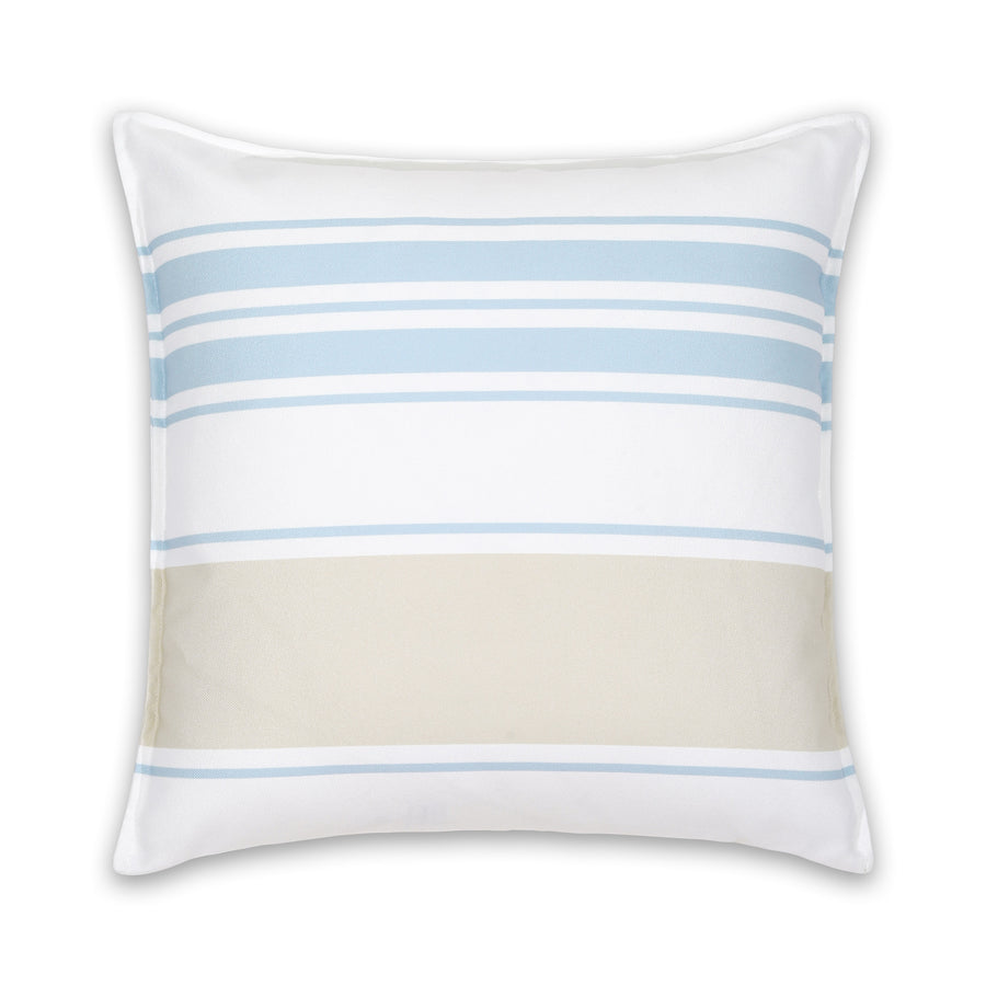Coastal Indoor Outdoor Throw Pillow Cover, Stripes, Baby Blue Neutral Tan, 20
