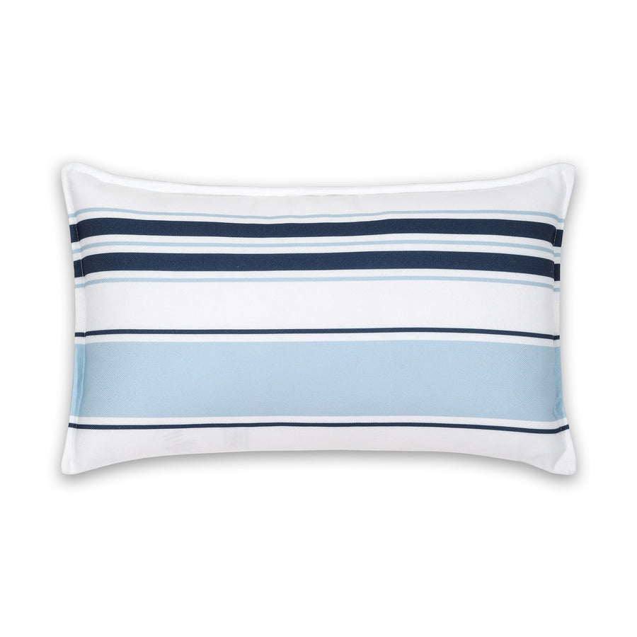 Coastal Indoor Outdoor Lumbar Pillow Cover, Stripes, Navy Baby Blue, 12