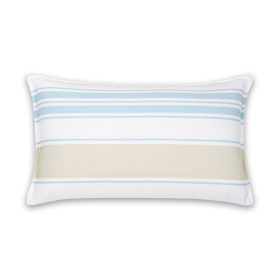 Coastal Indoor Outdoor Lumbar Pillow Cover, Stripes, Baby Blue Neutral Tan, 12