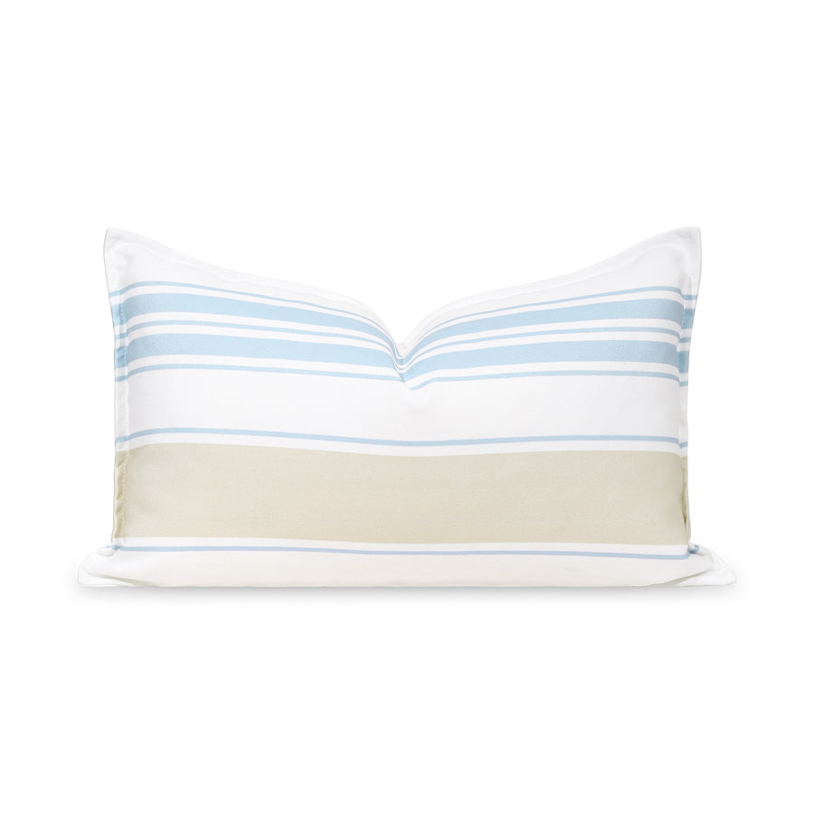 Coastal Indoor Outdoor Lumbar Pillow Cover, Stripes, Baby Blue Neutral Tan, 12