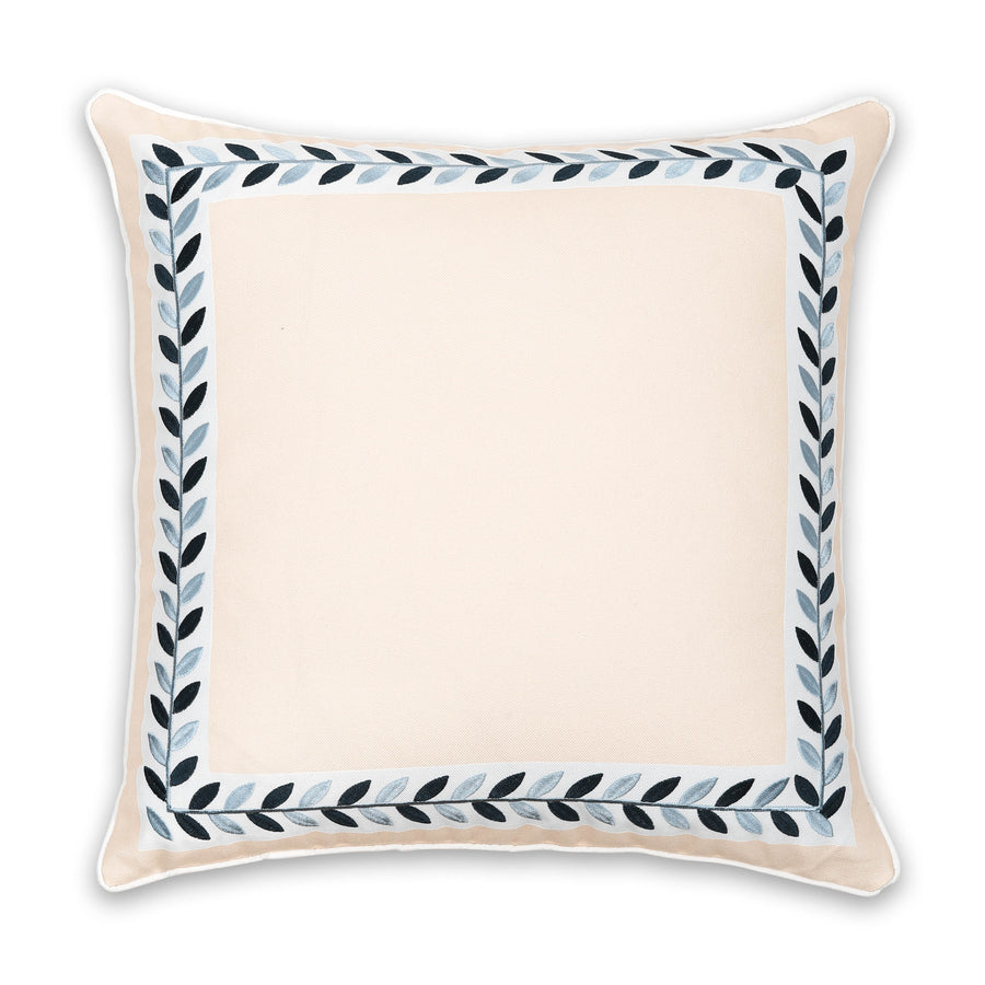 Coastal Indoor Outdoor Throw Pillow Cover, Embroidered Frame Leafs with Piping, Neutral Tan, 20
