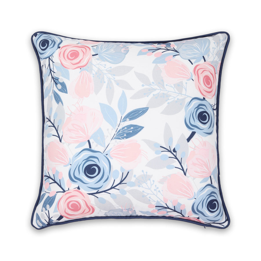 Coastal Indoor Outdoor Throw Pillow Cover, Tulips Floral with Piping, Baby Blue Blush Pink, 18