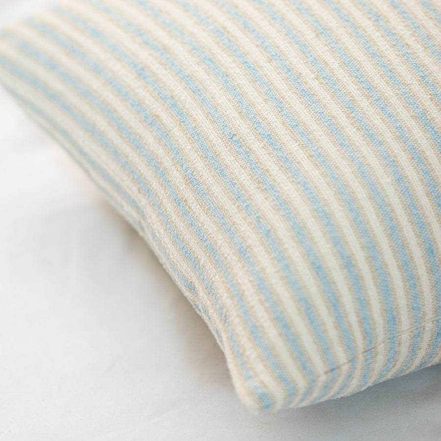 Beach Coastal Throw Pillow Cover, Blue Taupe Ticking Stripes, 18