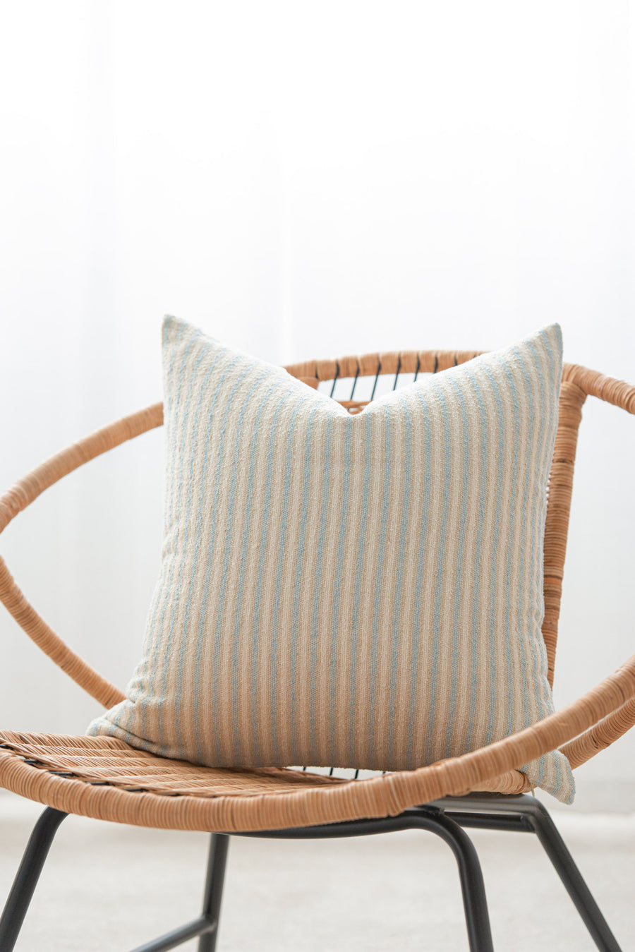 Beach Coastal Throw Pillow Cover, Blue Taupe Ticking Stripes, 18