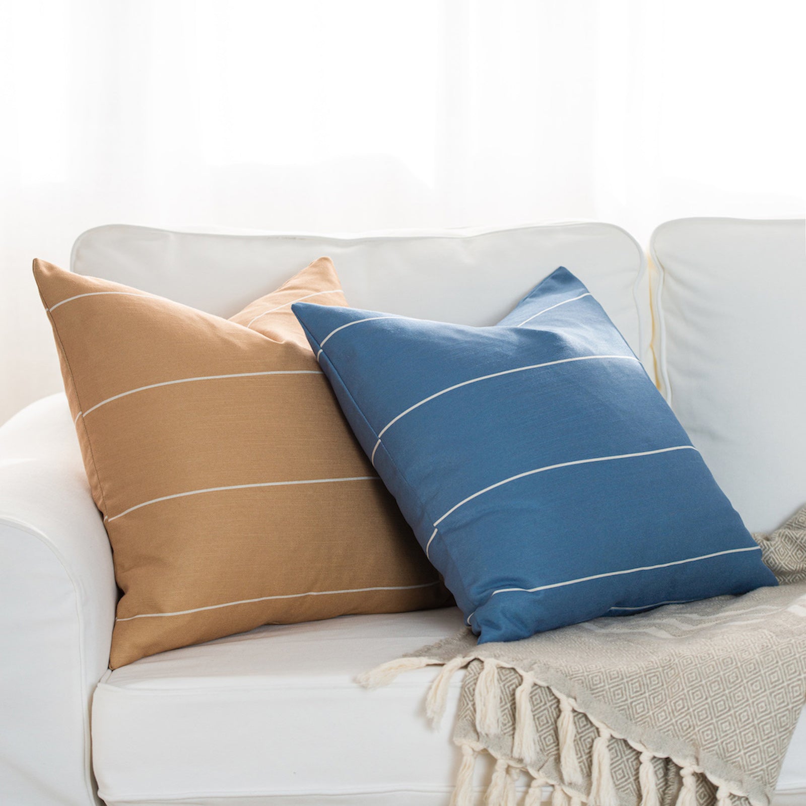 Bohemian Throw Pillows, Striped, Sand Hofdeco