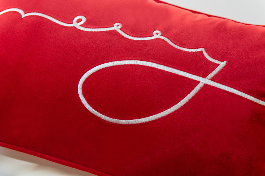 Hofdeco Premium Christmas Lumbar Pillow Cover, Embroidery Merry, Red, 12