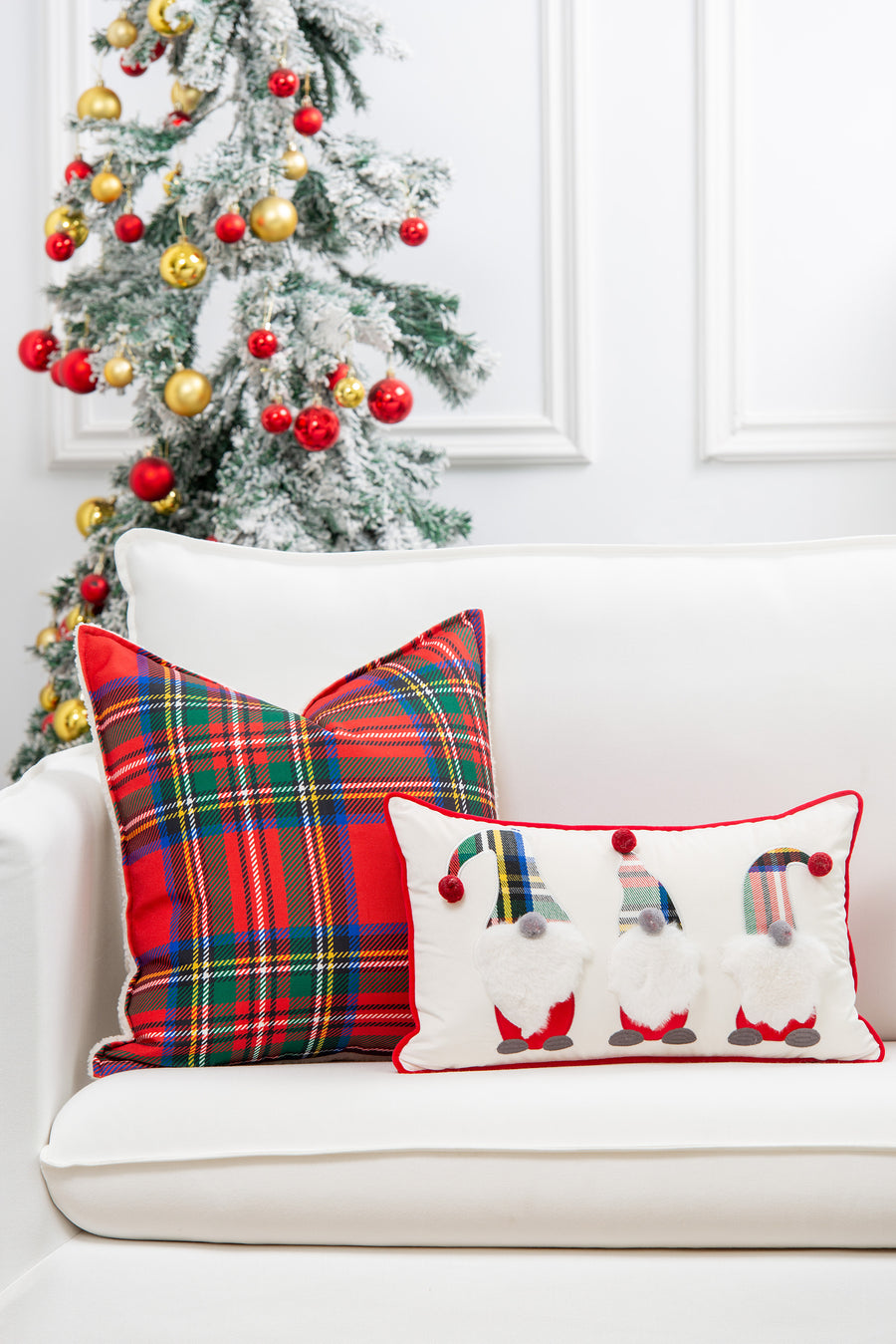 Christmas Throw Pillow Cover, Scottish Tartan Plaid with Sherpa Back, Red, 20