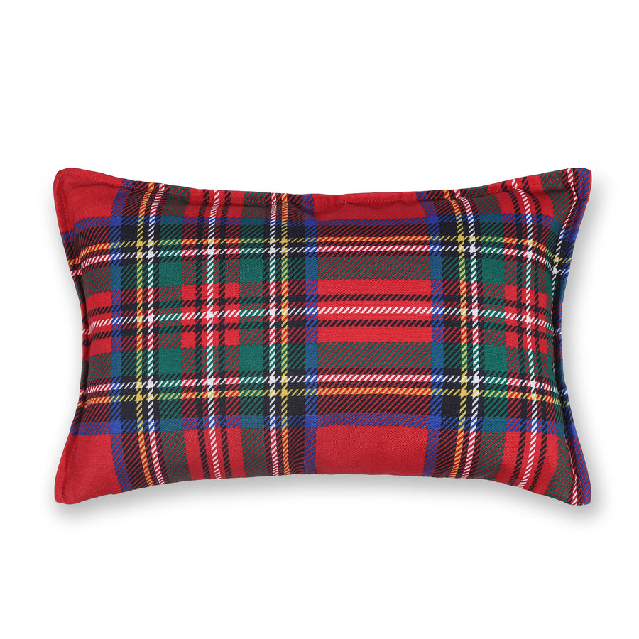 Christmas Lumbar Pillow Cover, Scottish Tartan Plaid with Sherpa Back, Red, 12