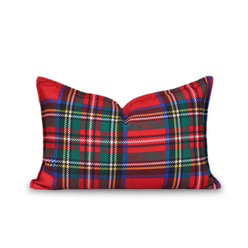 Christmas Lumbar Pillow Cover, Scottish Tartan Plaid with Sherpa Back, Red, 12