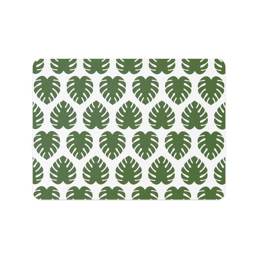 Coastal Vegan Leather Placemat, Monstera Leaves, Green, 14