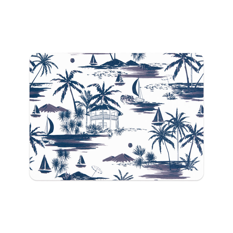Coastal Vegan Leather Placemat, Beach House Vacation, Navy Blue, 14