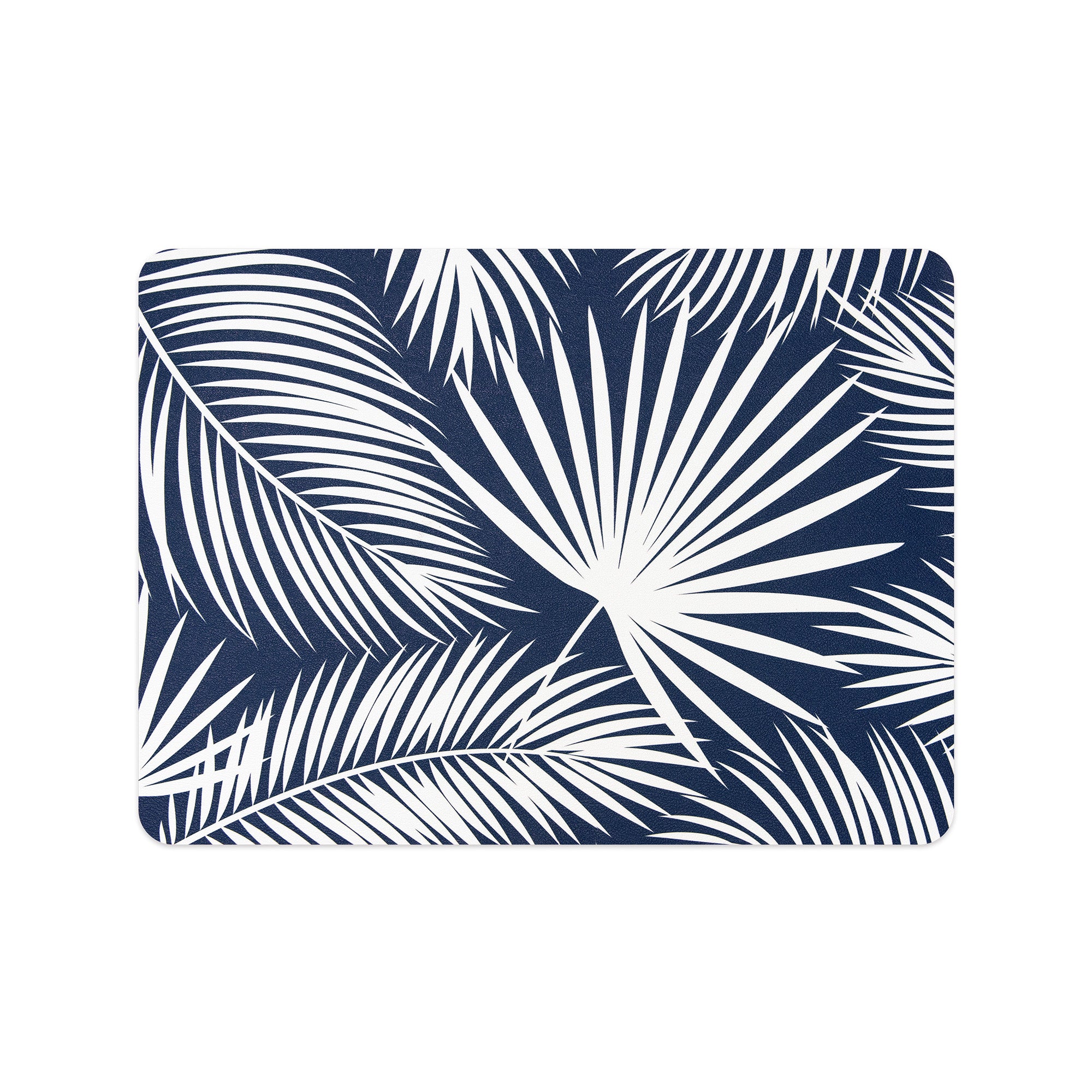 Coastal Vegan Leather Placemat, Palm Leaves, Navy Blue, 14&quot;x19&quot;