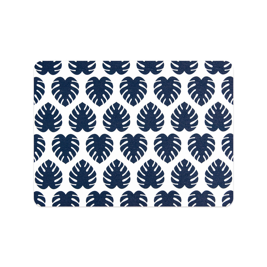 Coastal Vegan Leather Placemat, Monstera Leaves, Navy Blue, 14