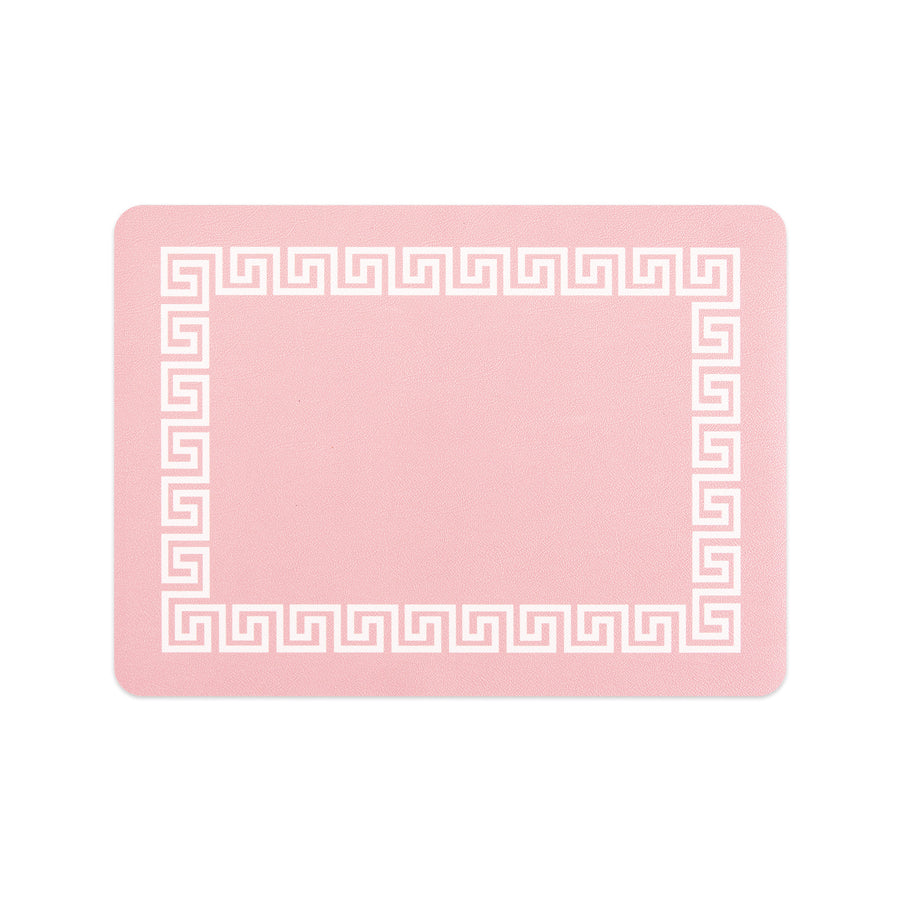 Coastal Vegan Leather Placemat, Greek Key, Pink, 14
