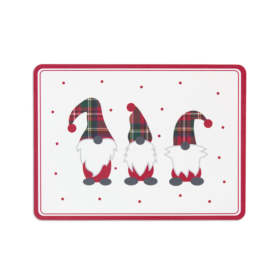 Holiday Vegan Leather Placemat, Christmas Gnomes, Red, 14