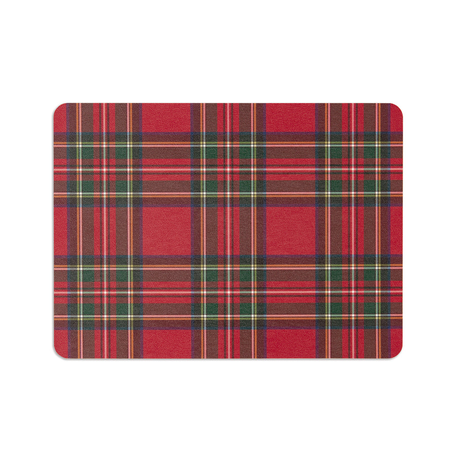 Christmas Vegan Leather Placemat, Stewart Plaid, Red, 14