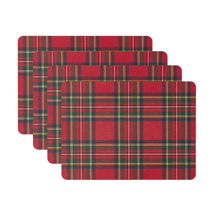 Christmas Vegan Leather Placemat, Stewart Plaid, Red, 14