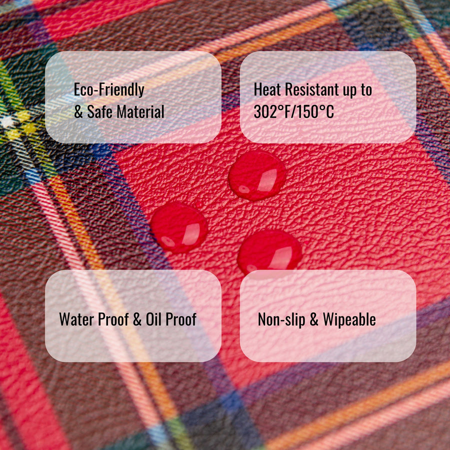 Christmas Vegan Leather Placemat, Stewart Plaid, Red, 14