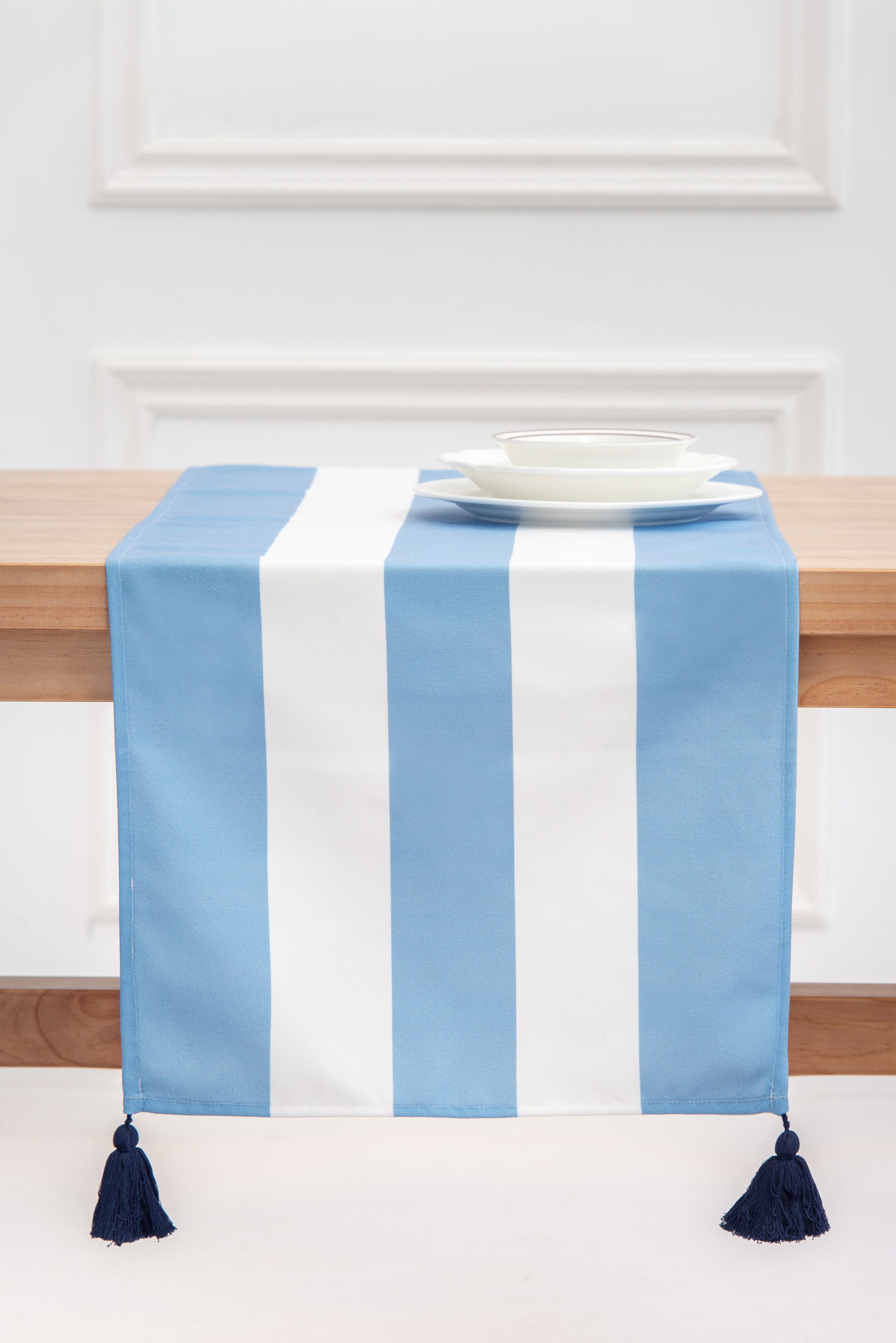 blue and white table runner