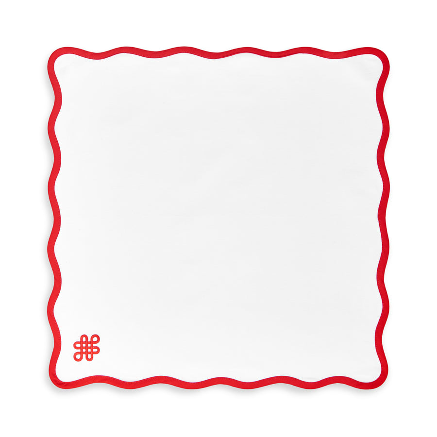 Coastal Napkin, Embroidered Endless Knot, Red, 20