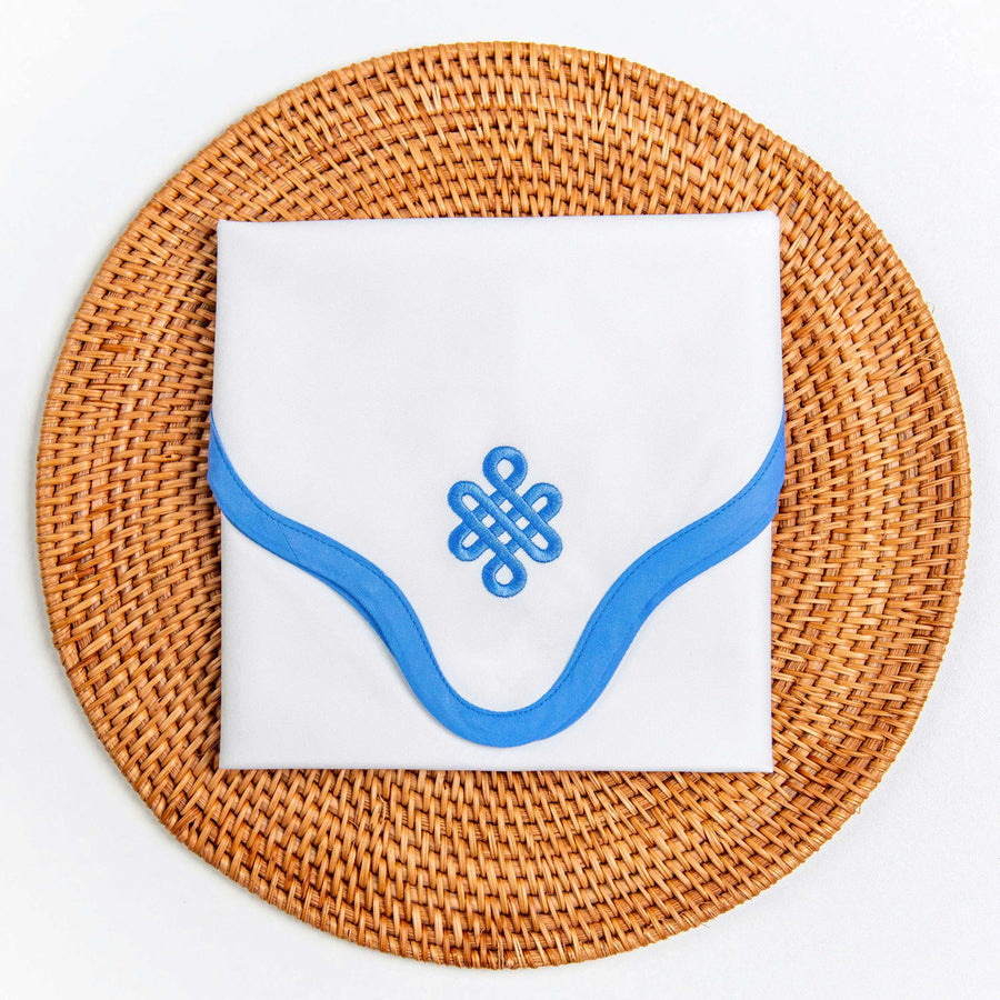 Coastal Napkin, Embroidered Endless Knot, Cornflower Blue, 20