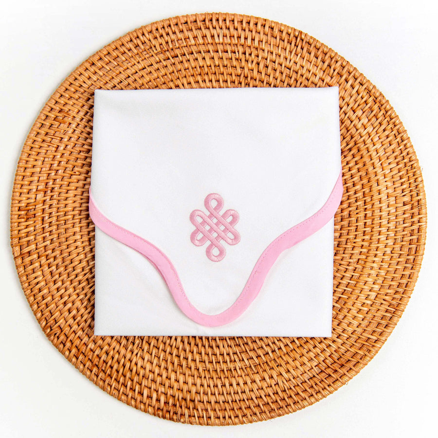 Coastal Napkin, Embroidered Endless Knot, Blush Pink, 20