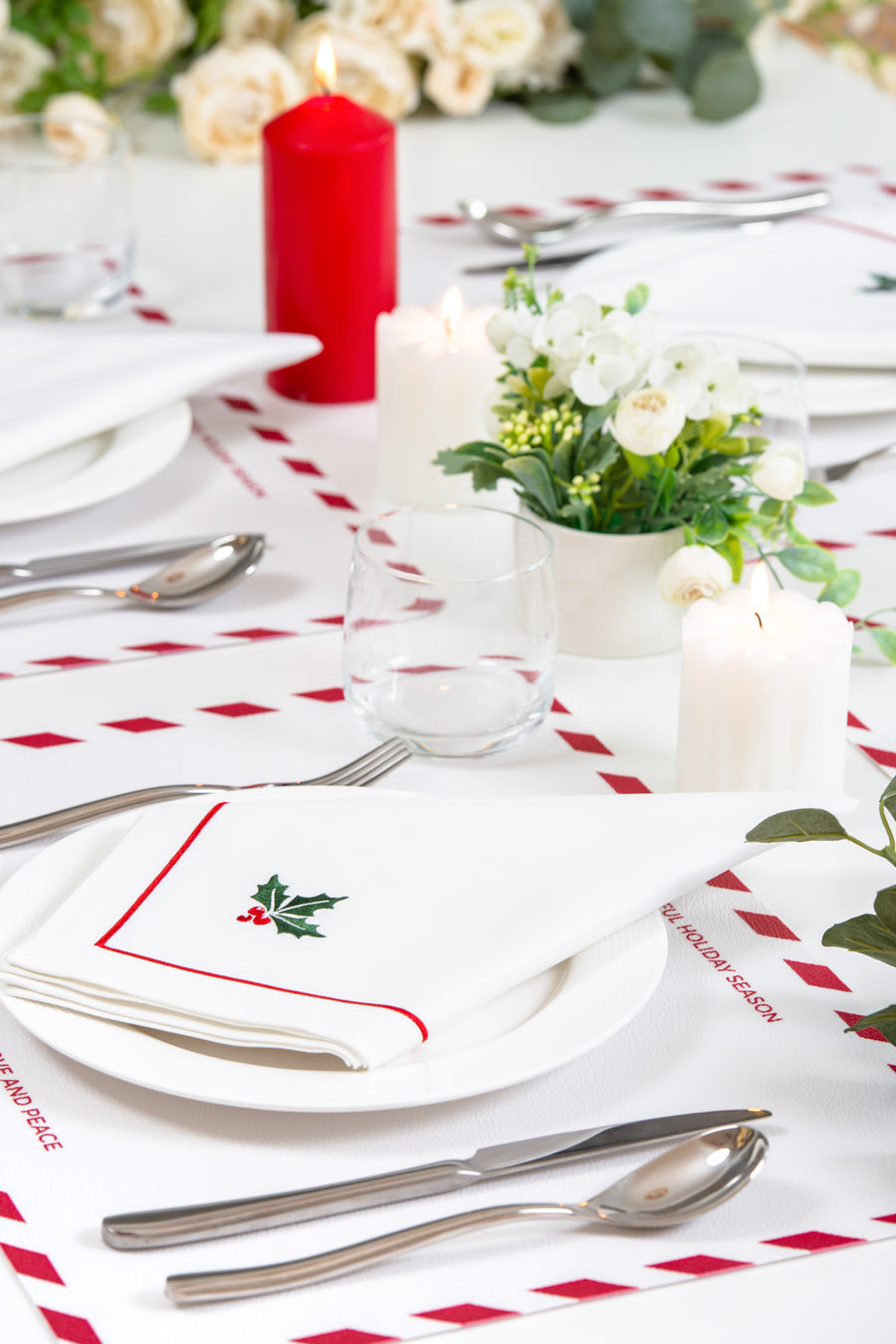 Christmas Vegan Leather Placemat, Candy Cane Border, Red, 14