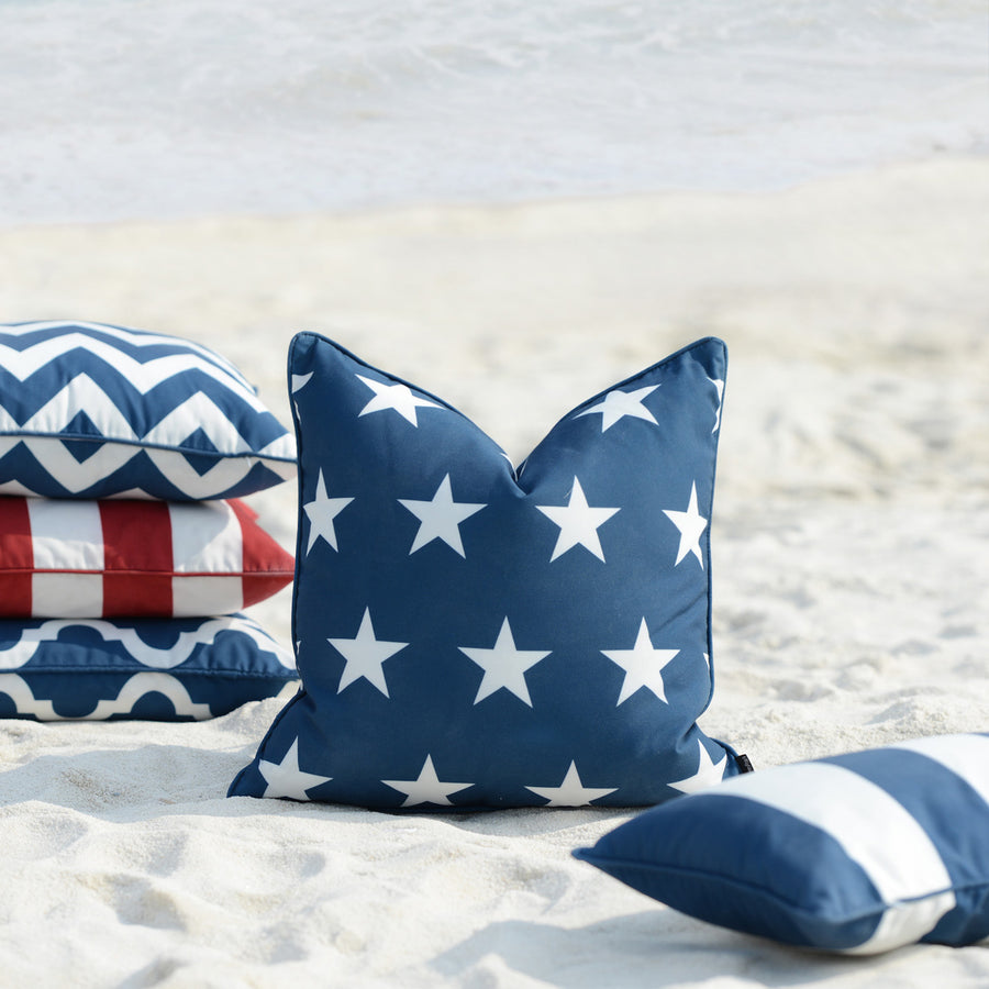 Navy Blue Outdoor Pillow Cover, Stars, 18
