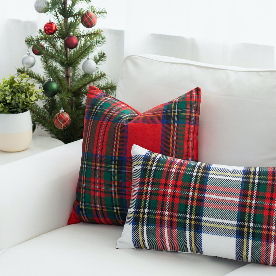 Holiday Lumbar Pillow Cover, Classic Royal Stewart Tartan Plaid, Gray, 12