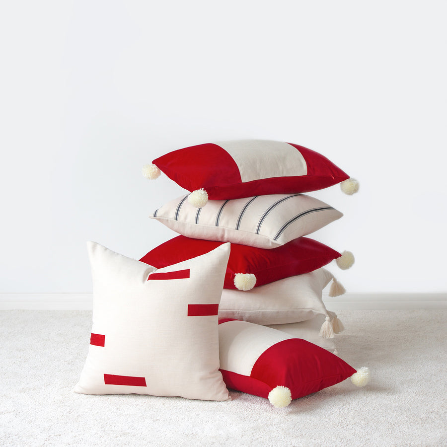 Christmas Throw Pillow Cover, Velvet Red with Tassels, 18