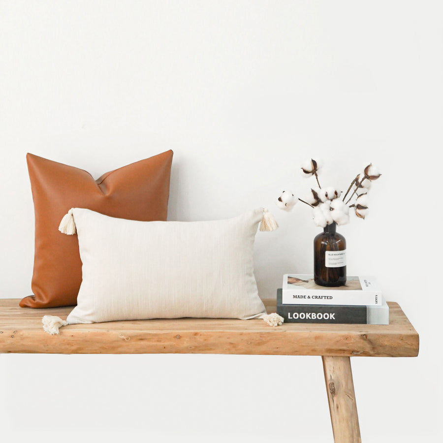 Faux Leather Pillows, Modern Design, Camel White | Hofdeco